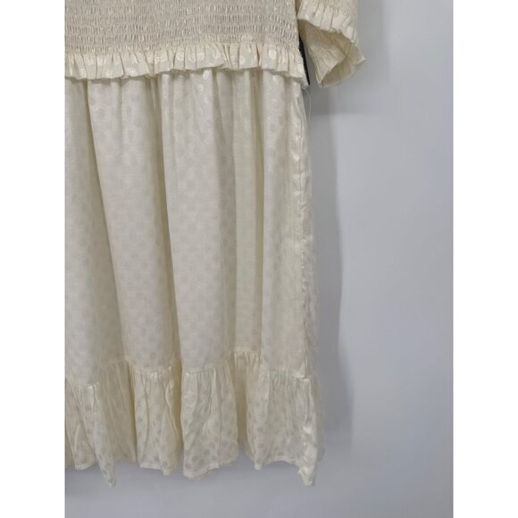 Express Ivory Smocked Puff Sleeve Dress womesns size large satin new $79 - Picture 2 of 6